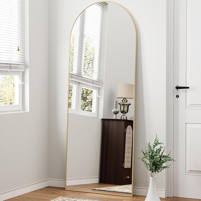 TinyTimes 70''x26'' Full Length Mirror, Large Arched Floor Mirror with Stand, Oversized Wall Mirror, Full Body Mirrors Standing Leaning for Living Room, Bedroom (Gold)