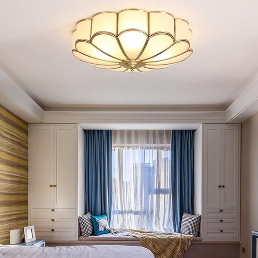 Mid Century Brass Flush Mount 4-Light LED Ceiling Lamp, Frosted Glass Shade Modern Light, Close to Ceiling Decorative for Bedroom Living Room (17.71" W)