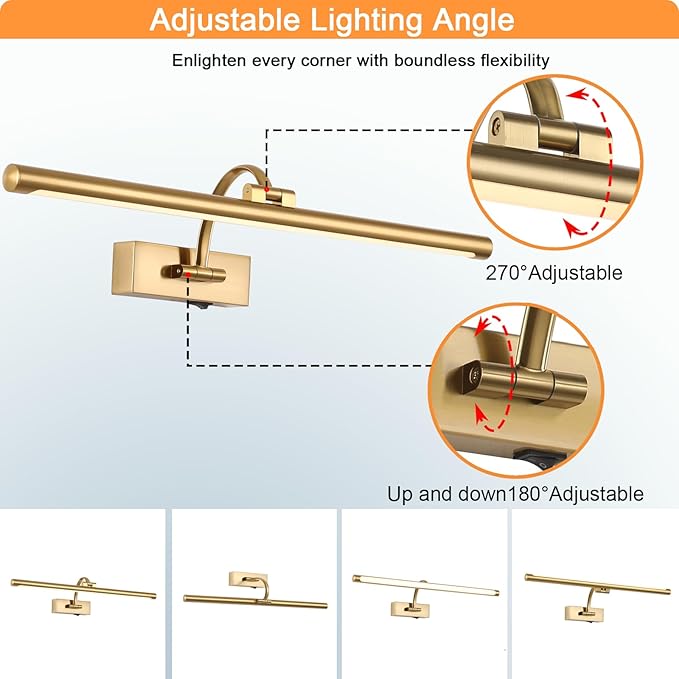 Picture Light Battery Operated with Remote, 3CCT Dimmable Picture Light for Paintings, Brass Rechargeable 24 inch Battery Operated Wall Sconce for Art Lighting Gallery Portrait Artwork
