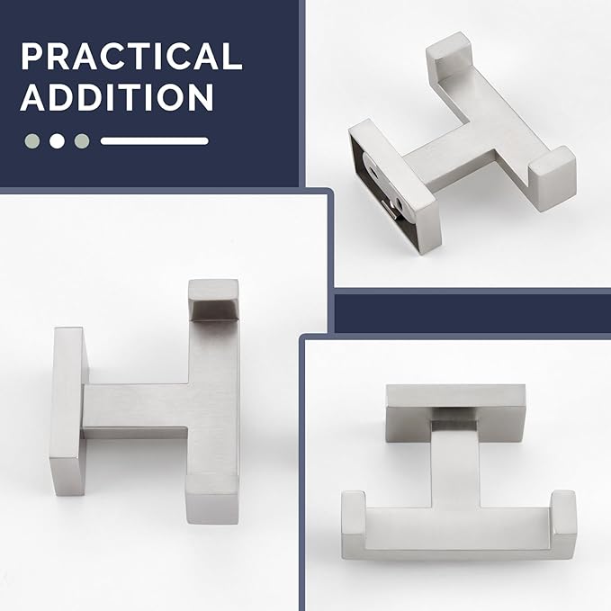 Angle Simple Bathroom Double Hook 2 PCS, SUS304 Stainless Steel Hand Towel Holder, Bath Towel Hanger, Modern Robe Hook for Wall, Brushed Nickel