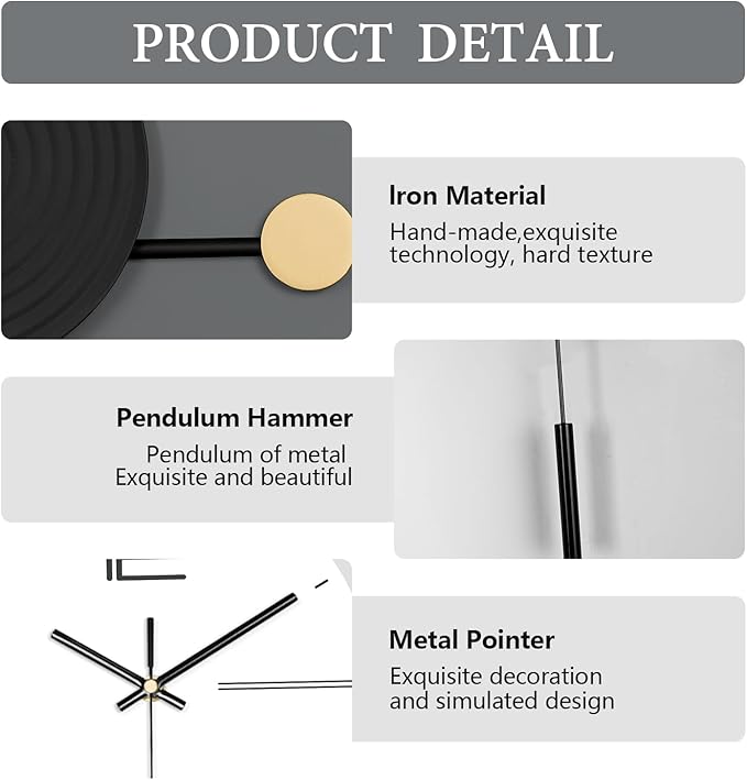 Large Modern Wall Clock for Living Room,Decorative Silent Battery Operated Wall Clock with Pendulum Metal Wall Art for Kitchen/Bedroom/Entryway/Office Decor