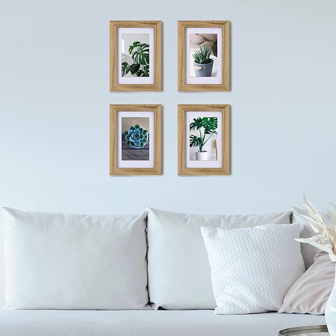 Egofine 4x6 Picture Frames with Plexiglass, Display Pictures 3.5x5 with Mat or 4x6 Without Mat Set of 4 for Tabletop and Wall Mounting, Carbonized Brown