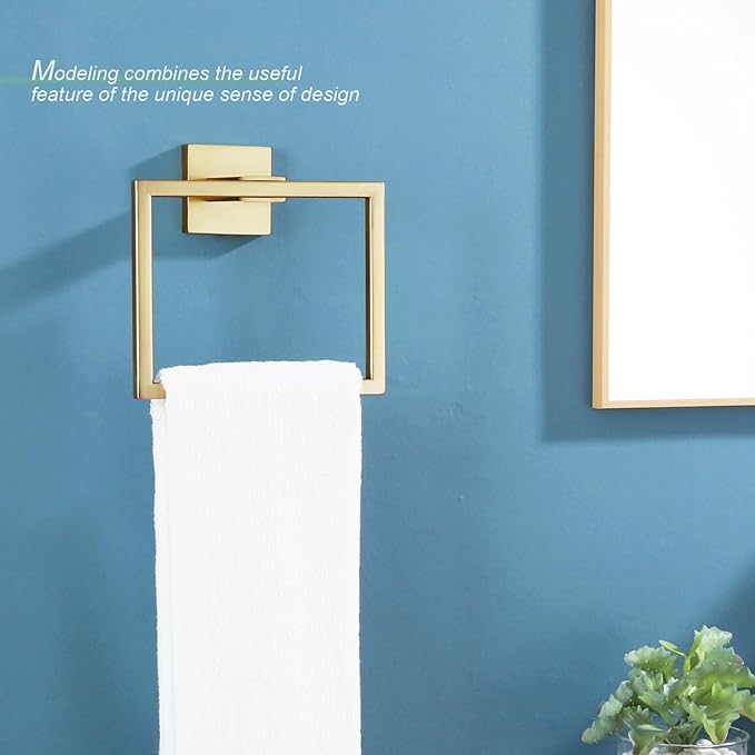 KOKOSIRI Hand Towel Ring Shower Towel Hanger Holder Bath Towel Holder Bathroom Lavatory Stainless Steel Wall Mount, Brushed Gold, B3004BG