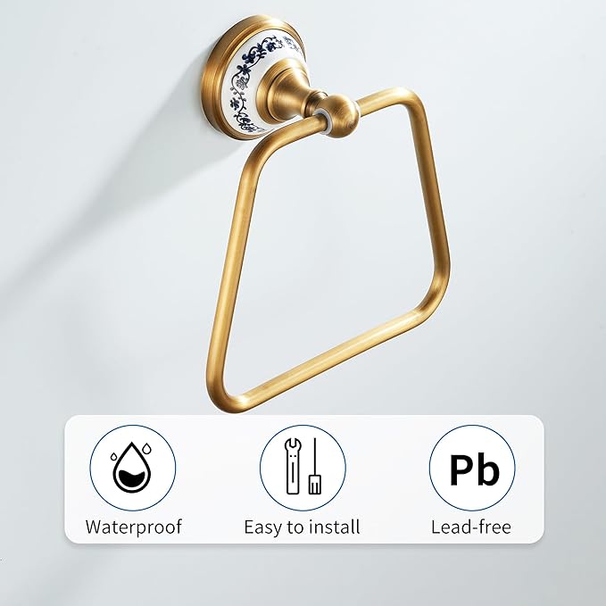 Trapezoid Antique Bronze Brass Hand Towel Holder, Bathroom Hardware Accessories,Porcelain Design