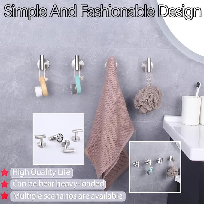 GERZWY Bath Towel Hook SUS 304 Stainless Steel Coat/Robe Clothes Hook for Bath Kitchen Modern Hotel Style Wall Mounted 4 Pack Brushed Finish AG1307B-LS