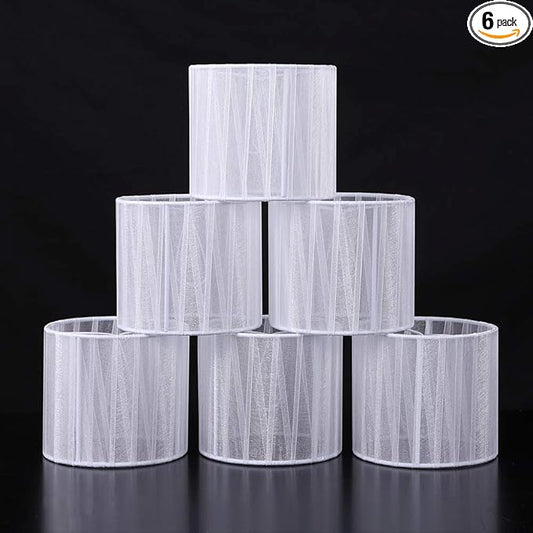 Wellmet Small Chandelier Lamp Shades,ONLY FOR CANDLE BULBS,Clip-on Fitter White Lamp Shades,Set of 6, 5.5"x5.5"x 5", Gauze White