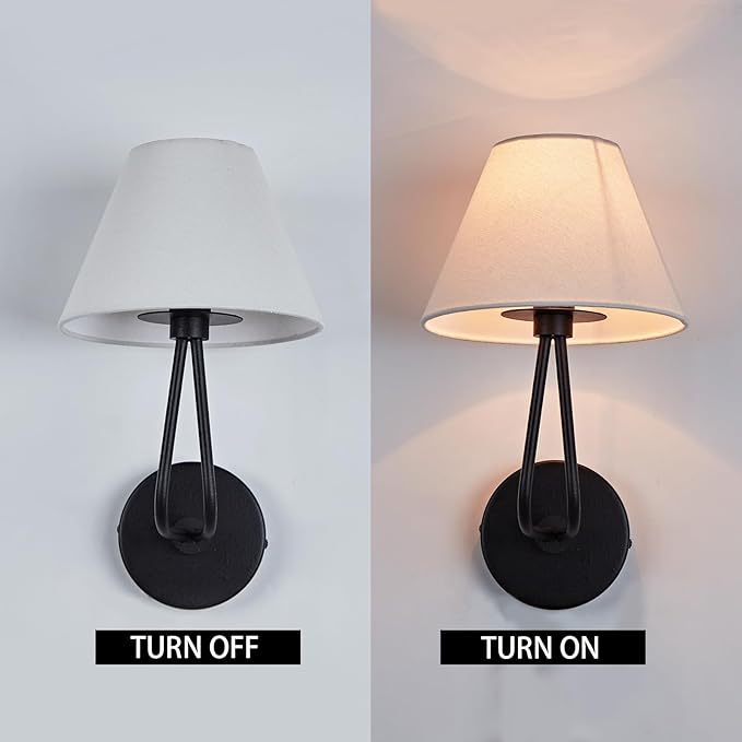 1 Light Wall Sconce Classic Single Head Wall Lighting, Modern Wall Mounted Lamp with Cream Linen Shade, Hardwired Light Fixture for Bedroom, Living Room, Corridor, Entryway- Black