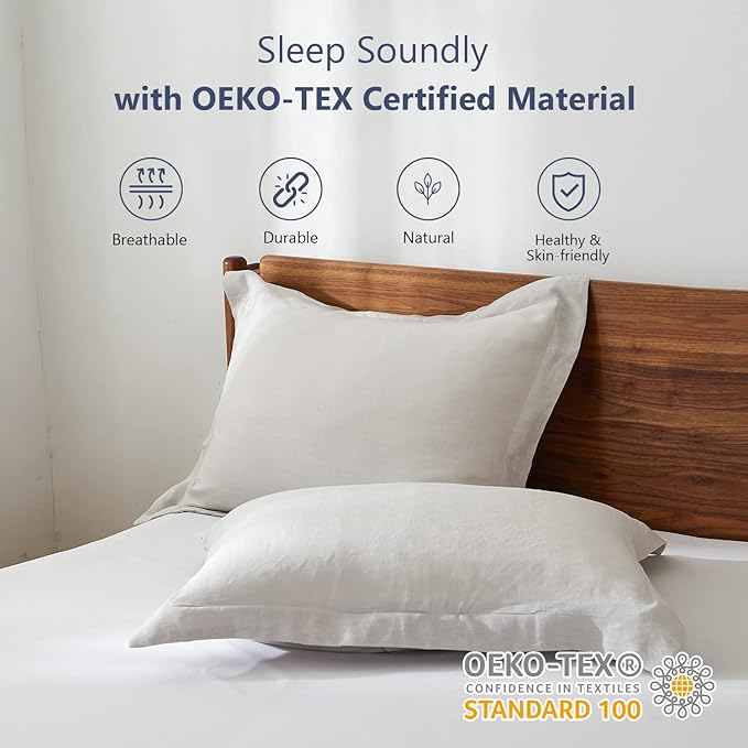 Simple&Opulence 100% Linen Pillow Case Queen Size Set of 2, Grey Pillow Covers with Overlap Closure, Luxury Breathable Pillowcases Protectors Suitable for All-Season (20" X 26", Grey)