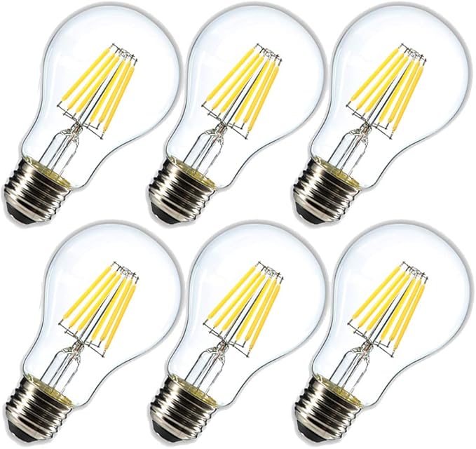 Dimmable 6W Vintage LED Edison Bulb 4000K Daylight White A19 /A60 LED Light Bulbs 600LM Led Filament Bulb 60W Equivalent E26 Medium Base Clear Glass , 6 Pack