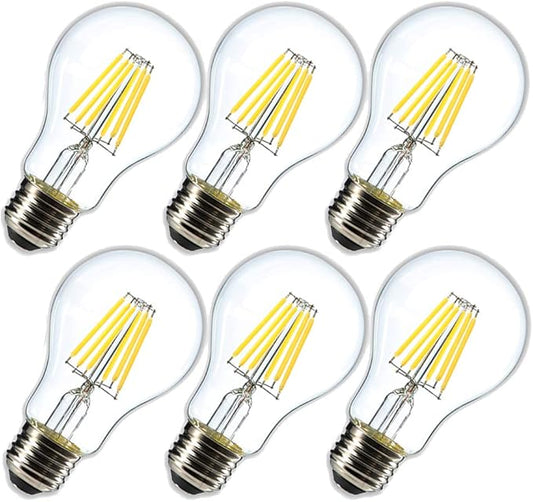 Dimmable 6W Vintage LED Edison Bulb 4000K Daylight White A19 /A60 LED Light Bulbs 600LM Led Filament Bulb 60W Equivalent E26 Medium Base Clear Glass , 6 Pack