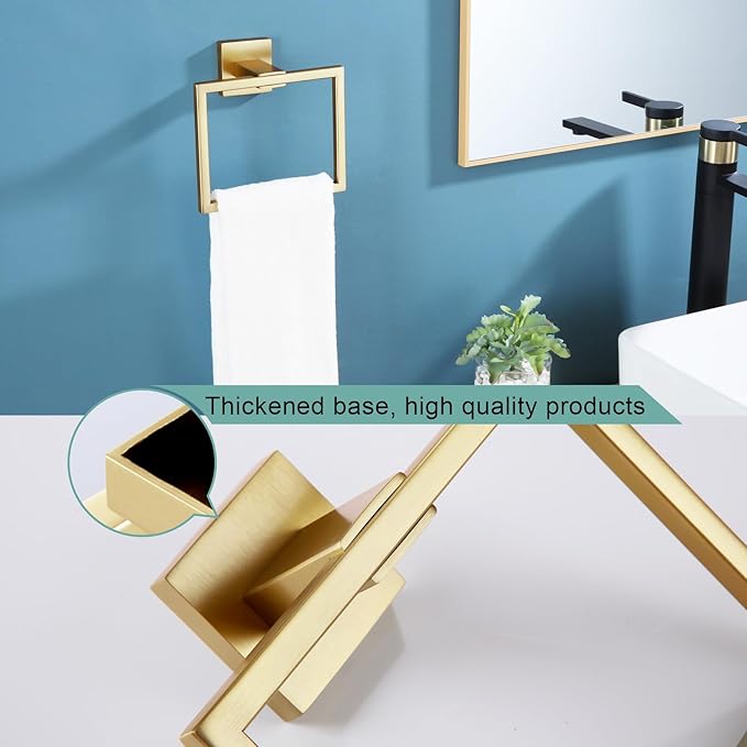 KOKOSIRI Hand Towel Ring Shower Towel Hanger Holder Bath Towel Holder Bathroom Lavatory Stainless Steel Wall Mount, Brushed Gold, B3004BG