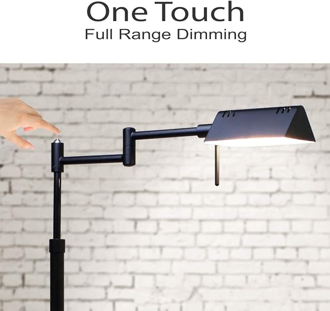 O’Bright Dimmable LED Pharmacy Floor Lamp, 12W LED, Full Range Dimming, 360 Degree Swing Arms, Adjustable Heights, Standing Lamp for Reading, Sewing, and Craft, ETL Listed (Black)