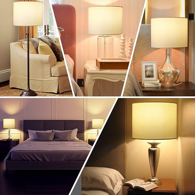 Wellmet 14"x14"x11" Assembly Required Lampshade for Table Lamp, Bedside Lamp, Floor Lamp, Fabric Drum Lampshade Classic Modern Style, Spider Fitter, Cream White