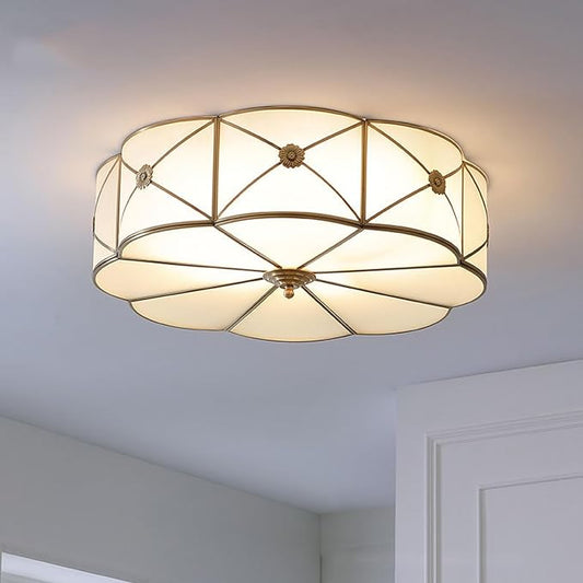 MIXL- Mid Century Brass Flush Mount Ceiling Light, 6-Light LED Brass and Glass Ceiling Lamp, Frosted Glass Shade Modern Light, Close to Ceiling Light Decorative for Bedroom Living Room(23.62" W)