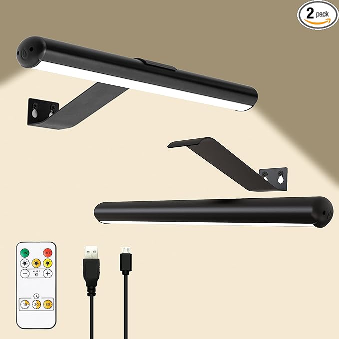 Picture Lights for Wall Art Rechargeable 5000mAh,Remote,Painting Light for Gallery, 3 Lighing Color Dimmable ,Full Metal Magnetic ,Wall Light for Artwork Frame Poster Canvas Dartboard Mirror Set of 2