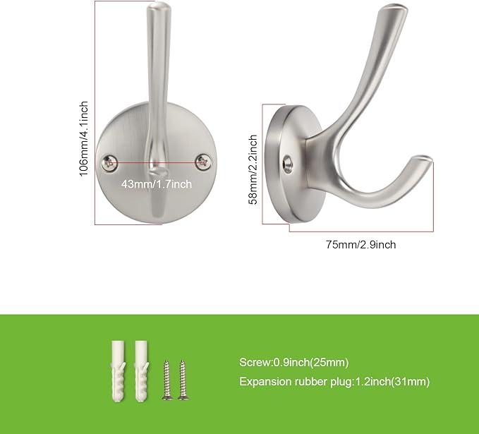 TUNNY 5 Pack Round Coat Towel Hooks - Brushed Nickel Coat Hooks for Hanging Coats Towel Hooks for Bathroom Wall Mounted Zinc Alloy Bath Towel Hooks Robe Clothes Hook Holder Heavy Duty Wall Hooks