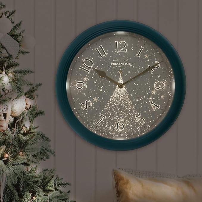 Presentime & Co. 12.6" Luminous Modern Wall Clock, Silent no Ticking, Forest Green Color, Night Light, Lighted Clock with Smart Sensor. Wall Decor for Living Room, Bathroom, Kitchen.