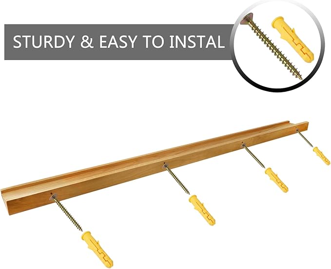 Long Floating Shelf 48 Inch Natural Wood Shelves, Rustic Display Books Picture Ledge Shelf for Wall Mounted, Natural Solid Oak Wood Shelf, Easy to Install, Natural Color, 48 *4 *1.5 (1 Pack)