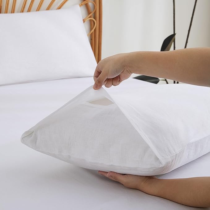 100% French Linen Pillowcase Set of 2, Breathable Envelope Closure Soft Linen Pillow Cover,Soft Luxury Hotel & Home Use, Gift