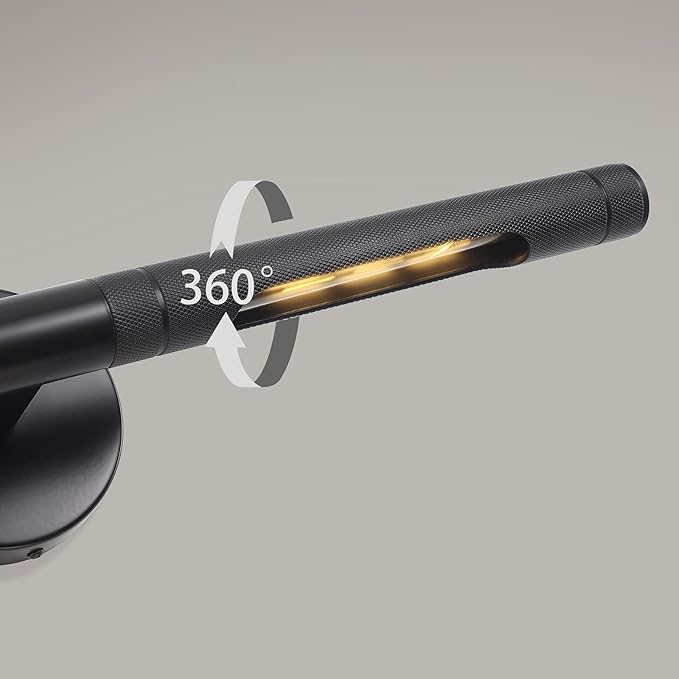 Hardwired Black Picture Light,23.6in Knurled Wall Lights for Pictures,Rotatable 360° Picture Frame Light Modern Gallery Light for Living Room Bathroom Study Room Hallway E12 Bulbs Included