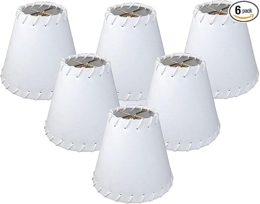 Royal Designs, Inc. CS-1112-6WH-6 Faux Leather Empire Chandelier Shade with Whipstitch Trim, 3 x 6 x 5, White, 6-Pack