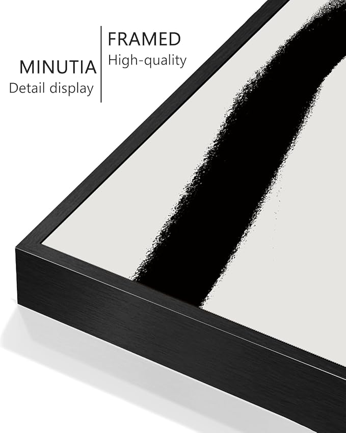 KUVIOKE Black and White Abstract Framed Wall Art Minimalist Ink Wash Lines Painting Artwork for Bedroom Hallway 11x14in (Black Framed)