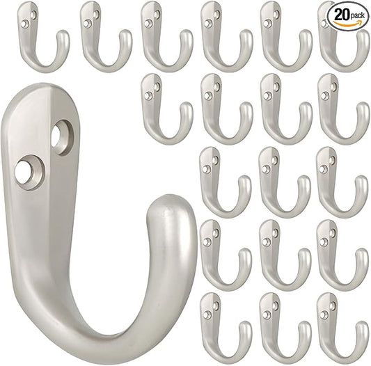 IBosins 20PCS Coat Hooks Wall Mounted Single Prong Robe Hook for Hanging Towel Hooks with 40 Screws for Cup, Mug, Bags, Hat, Cap, Scarf, Pet leashes