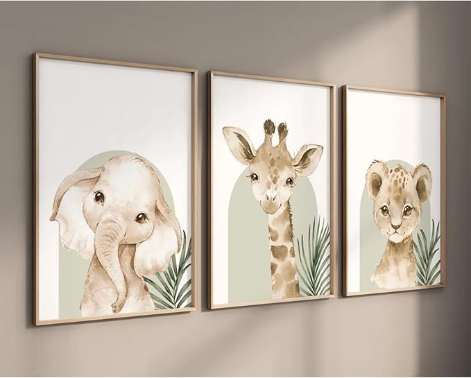 Animal Wall Art Pictures Baby Nursery Canvas Wall Art Decor Safari Animal Prints Jungle Kids Wall Art Woodland Nursery Wall Decor Giraffe Jungle Poster for Room 12x16 Inch Unframed Set of 3