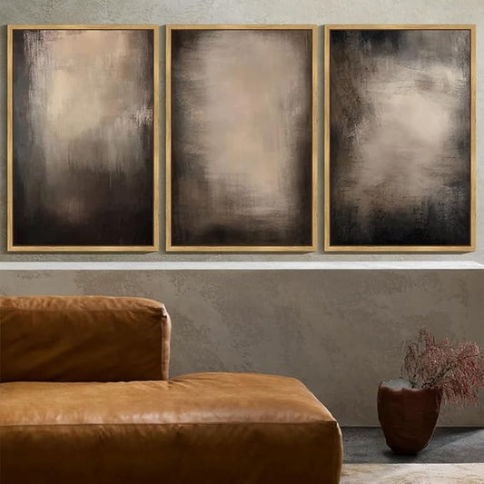 KUVIOKE Abstract Framed Wall Art Set Earthy in Deep Brown and Beige Tones Modern Art Decorative Home Decor 24x36in (Natural Framed)