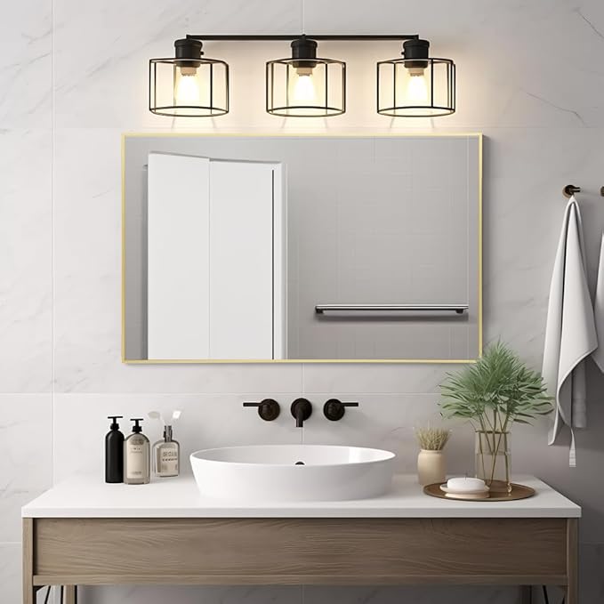Bathroom Mirror 24"x36", Gold Vanity Mirror with Brushed Metal Frame & Tempered Glass, Rectangle Wall Mirror Mounted, Rust-Resistant for Bedroom, Entryway and Living Room Decor