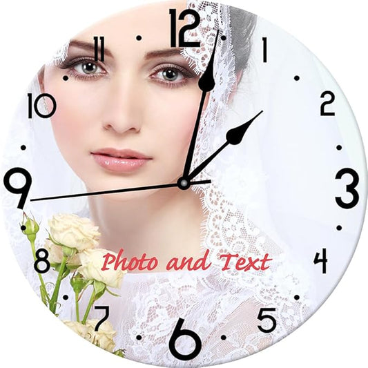 Personalized Photo Clock, Custom Large Photo Wall Clock, Personalized Wall Clock with Any Text/Photo/Logo, Customized Birthday Wedding Valentine's Day Christmas Graduation Gift