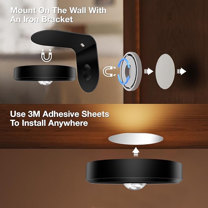 Picture Lights for Wall Wireless with Magnetic,2000mAh Rechargeable Picture Frame lights with Dimmable,Puck Lights with Remote Control,Art Lighting for Paintings,Counter, Shelf,Bookcase(4 Pack,Black)