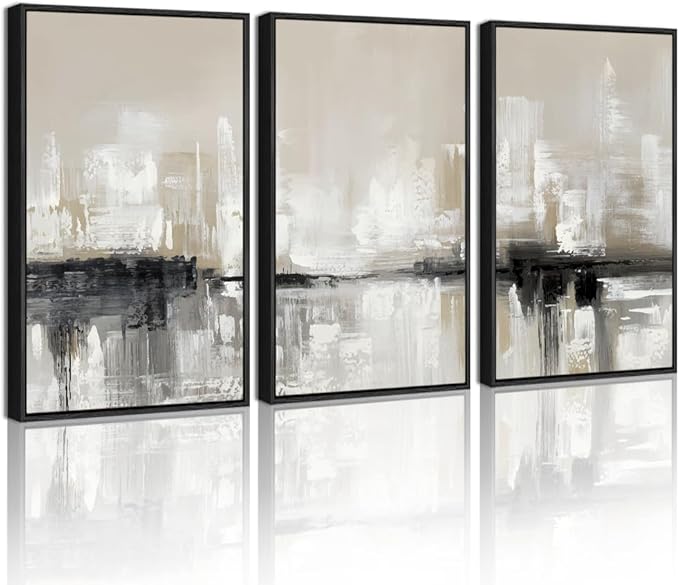 KUVIOKE Abstract Gray Framed Wall Art Neutral Brown Artwork Painting Morden Minimalist Wall Decor Rustic Home Decor 11x14in (Black Framed)