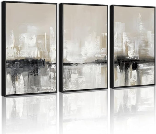 KUVIOKE Abstract Gray Framed Wall Art Neutral Brown Artwork Painting Morden Minimalist Wall Decor Rustic Home Decor 11x14in (Black Framed)