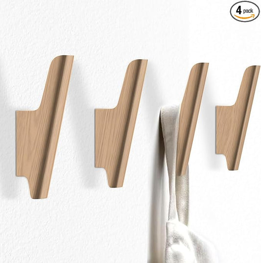Wooden Wall Hooks 4 Pack Coat Hooks Mounted Natural Wooden Hooks for Wall Hanging Hat, Towel, Bag, Backpack, Decorative Wood Heavy Duty Hook for Entryway and Bathroom