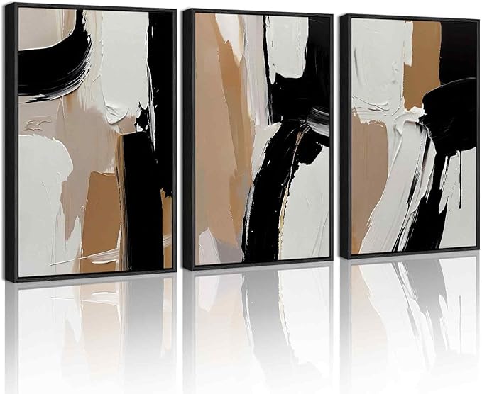 KUVIOKE Black Abstract Shapes Framed Canvas Wall Art Minimalist Graffiti Pastel Wall Decor Modern Illustration Art Painting Home Decor 16x24in (Black Framed)