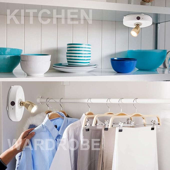 BIGLIGHT Spotlight Battery Operated, LED Puck Light, Dimmable Uplight with Remote, Stick on Accent Light for Painting Picture Wall Artwork Photo Portrait Closet Plants, Warm White, 2 Pack