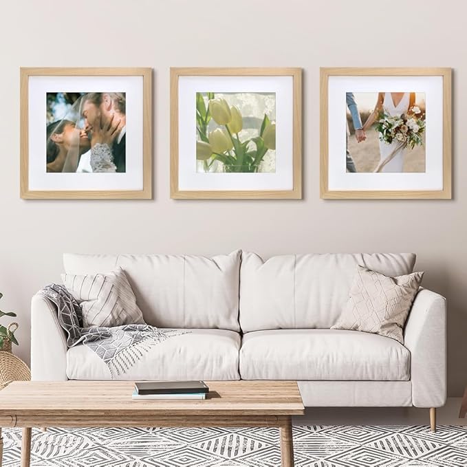 VNVNK 16x16 Frame Natural Wood Color, Perfect for 16x16 Inch Picture without Mat or 12x12 Inch Picture with Mat, Home Wall Decor Picture Frame-1 PCS