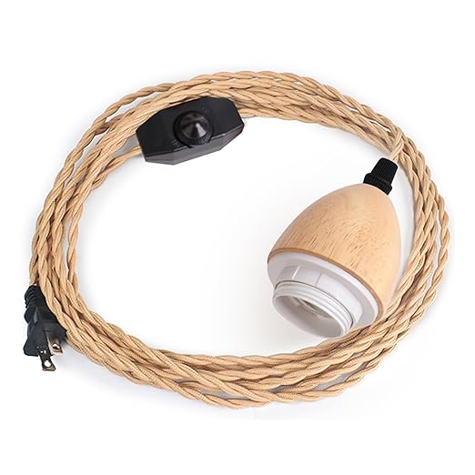 Arturesthome 16.4FT- Pendant Light Cord Hanging Light Kit with Dimmable Switch Vintage Lamp Cord with Twisted Nylon Lights Socket E26 E27 for Farmhouse Lamp Cable DIY