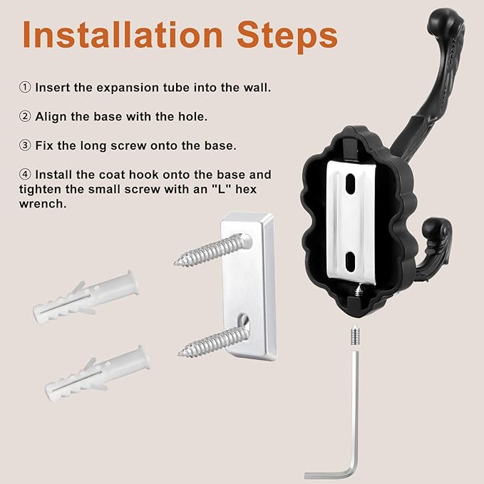 Zonon Vintage Coat Hooks Antique Wall Hooks Towel Hook for Hanging Purse Hat Keys Clothes Curtain Unique Heavy Duty Bathroom Hook for Wall(4 Pcs,Black)