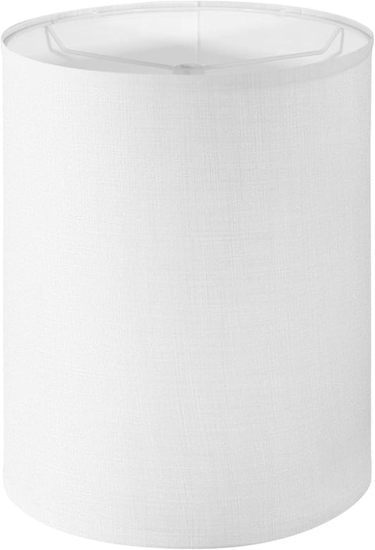 Tall Lamp Shade, 10" Top X 10" Bottom X 13" High Large Drum Lampshade for Table Lamps Floor Lamp, White Line Fabric Lamp Shade, Easy Assembly Replacement Lampshades