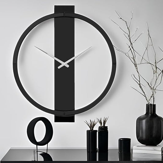 SHYFOY 23.6x26.8 Black Mirror Wall Clock, Modern Design with Beveled Edges, Battery Powered, Easy Mount