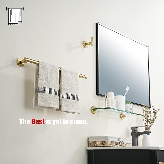 JQK Bath Towel Bar Brushed Gold, 18 Inch 304 Stainless Steel Thicken 0.8mm Towel Rack Bathroom, Towel Holder Wall Mount, Total Length 20.47 Inch TB110L18-BG
