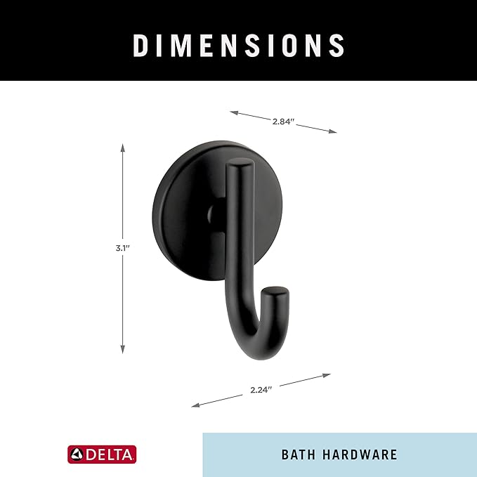 Delta Trinsic (1-Pack) Towel Hooks Matte Black Single Bathroom Hooks Wall Mounted for Robes & Towels Hand Towel Hook Holder Kitchen, Bathroom Accessories 75935-BL