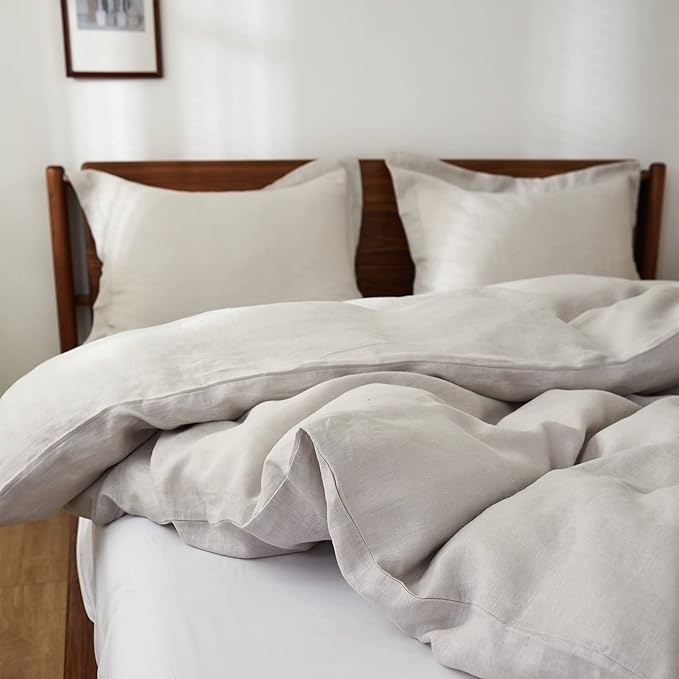 Simple&Opulence 100% Linen Pillow Case King Size Set of 2, Grey Pillow Covers with Overlap Closure, Luxury Breathable Pillowcases Protectors Suitable for All-Season (20" X 36", Grey)