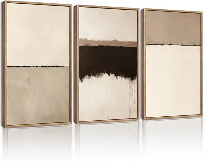 KUVIOKE Abstract Framed Wall Art Minimalist Beige Gray Pastel Watercolor Wall Decor Modern Illustration Neutral Art Painting Home Decor 11x14in (Natural Framed)