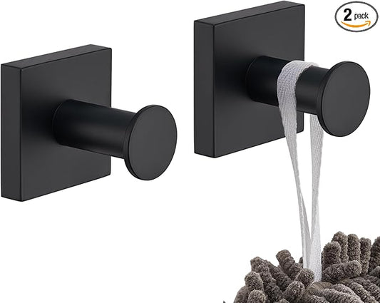 KOKOSIRI Robe Hooks Black Bathroom Shower Hook Holder for Hanging Bath Towels Kitchen Bathroom Hardware Wall Mounted Stainless Steel 2 Pack, B1016BK-P2