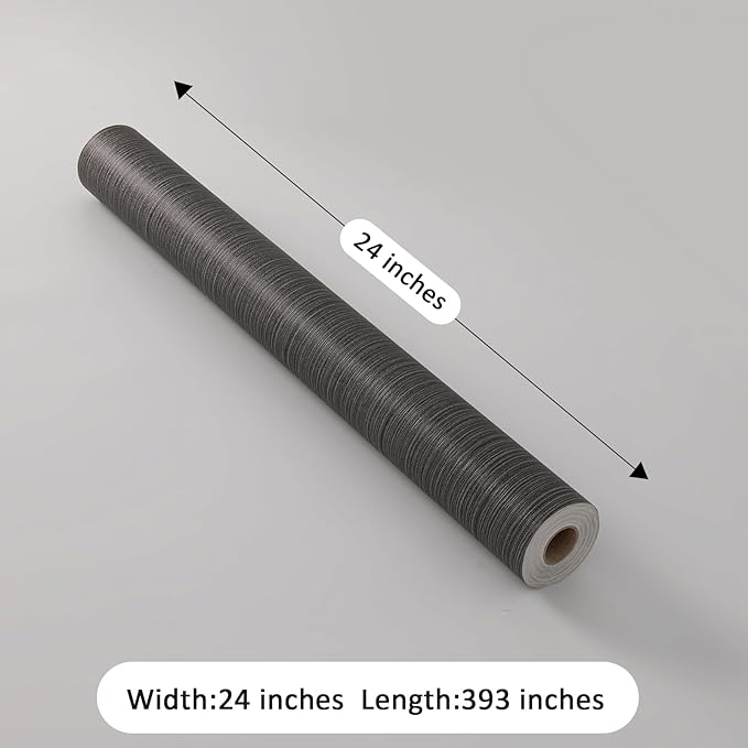 Black Grasscloth Wallpaper Peel and Stick Fabric Linen Textured 24"x394" Classic Faux Grassweave Upgraded Thick Self-Adhesive Neutral Contact Paper Vinyl Film Liner Roll for Home Use