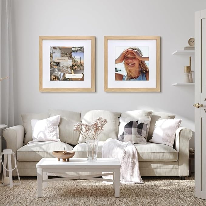 VNVNK 18x18 Frame Natural Wood Color, Perfect for 18x18 Inch Picture without Mat or 14x14 Inch Picture with Mat, Home Wall Decor Picture Frame-1 PCS