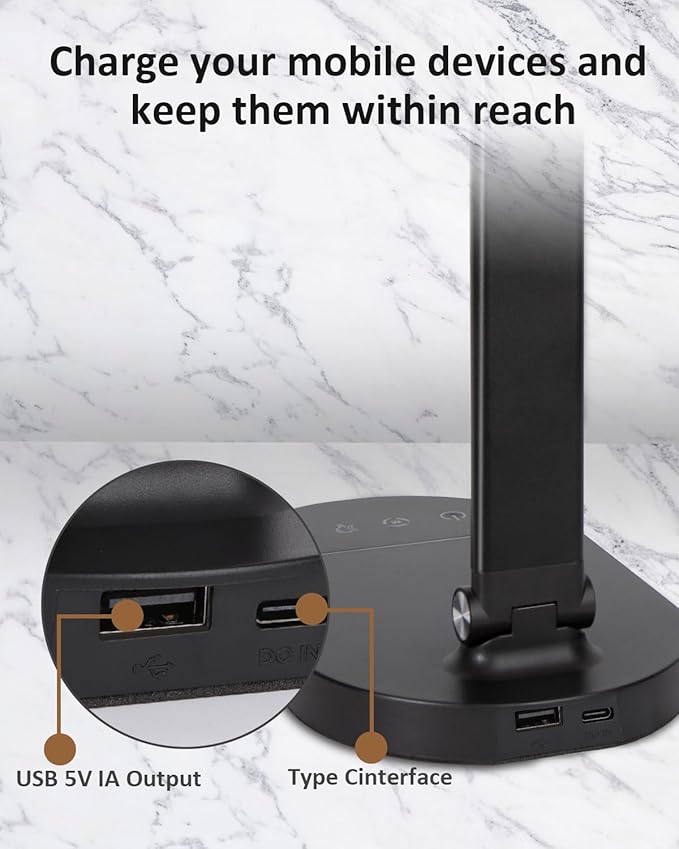 LED Desk Lamps for Home Office, 14W Double Swing Arm LED Desk Lamp with USB Charging Port, Eye-Caring Architect Task Lamp, Desktop Lamp with Night Light Table Light for Work Study Craft with Adapter